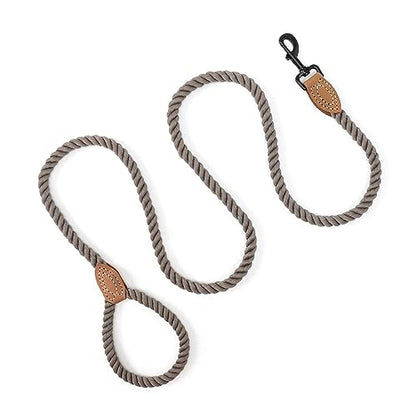 Mile High Life Dog Leash Braided Cotton Rope with Leather-Reinforced Ends - color: Camel, size: 60 Inch-1/2"