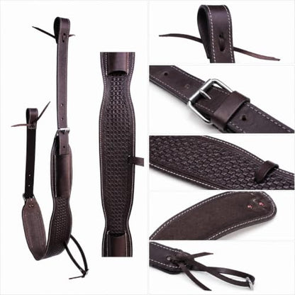 CHALLENGER Horse Western Basketweave Tooled Leather Rear Flank Saddle Cinch Billets 9780 - color: Dark Brown