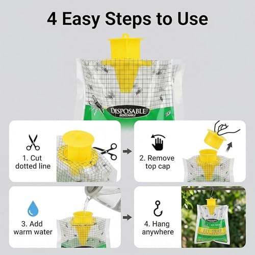 10-Pack Hanging Fly Trap Set with Disposable Bags; Includes Bait, Non-Toxic; Ideal for Backyards, Farms, Barns, Patios, and Gardens