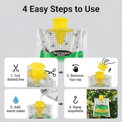8-Pack Hanging Fly Trap Set with Disposable Bags; Includes Bait, Non-Toxic; Ideal for Backyards, Farms, Barns, Patios, and Gardens