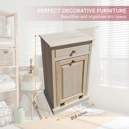 Peaceful Classics Wooden Tilt Out Trash Cabinet with Drawer, Unfinished - color: Unfinished, style: With Drawer