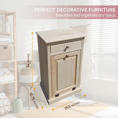 Peaceful Classics Wooden Tilt Out Trash Cabinet with Drawer, Unfinished - color: Unfinished, style: With Drawer