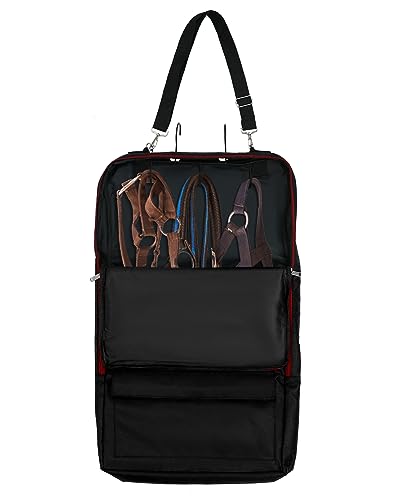 QWORK Bridle Bag with Hooks, Horse Harness Bag, Horse Tack Carry Bag, with 3 Prong Tack Rack, Black