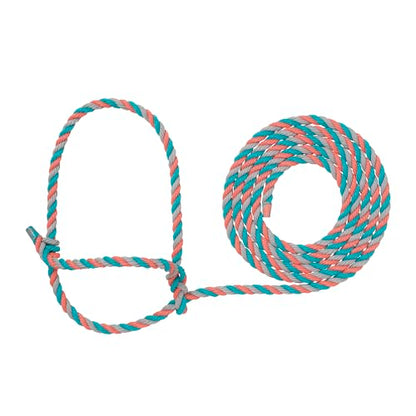 Weaver Livestock Braided Poly Rope Cattle Halter, Adjustable, Modern Style Cow Calf Halter, Livestock Handling Equipment for Showing, Coral/Gray/Teal