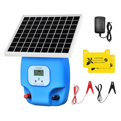 Solar Electric Fence Charger, 1.5 Joules Energizer with LCD Display, 8000 mAh Lithium Battery & 10W Solar Panel - Ideal for Livestock, Pet, Poultry, Gardens, Orchards Protection, 5-Mile Range