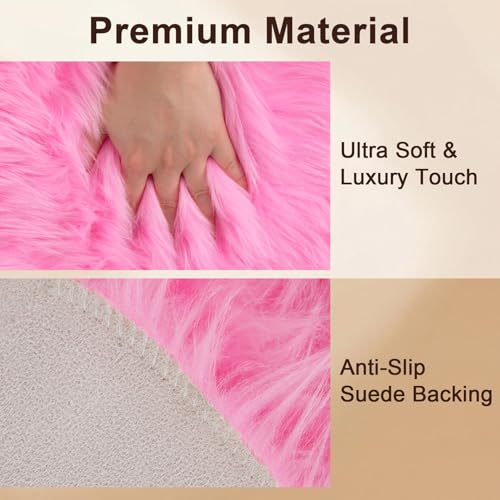 duduta Hot Pink Faux Fur Sheepskin Round Rug 4x4 ft, Fluffy Shag Circle Rug - color: Hot Pink, size: 4' x 4'