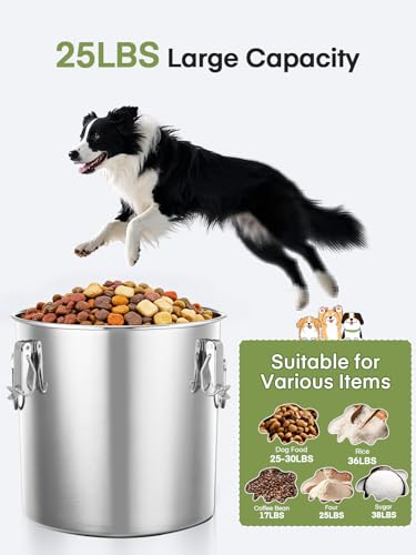 Stainless Steel Dog Food Storage Container, 25/30LB Airtight Moisture Proof