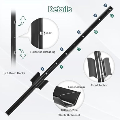 Fence Posts 3 FT, Pack of 10 Black Heavy Duty U Posts - color: Black, size: 3FT-10Pack