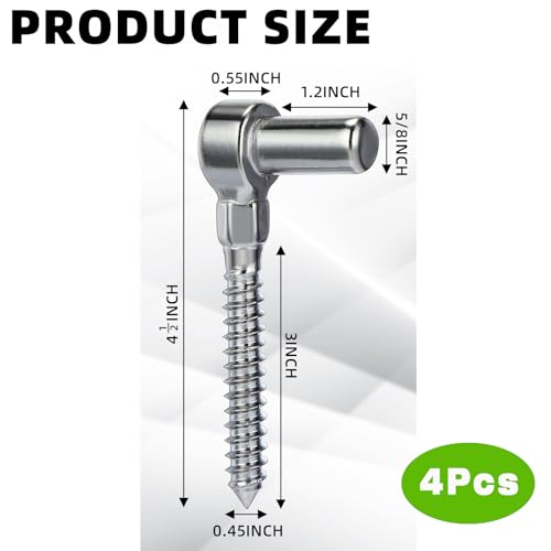 Zonon 4 Pcs Farm Gate Hinge Pin, Screw Eye Hook Bolts, 4.33 x 1.97 Inches