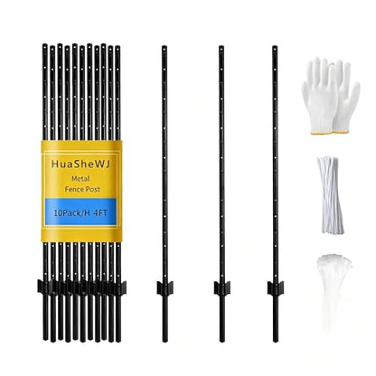Metal Fence Post 4 Feet Black Pack of 10 U Post for Wire Fence - color: Black 10pcs, size: 4 ft.