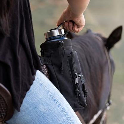 STARKENBURG COMPANY Horse Saddle Water Bottle Holder, Black Water Holder, Multi Pocket Horse Saddle Drink Holder up to 40oz, Horse Gifts, Horse Stuff Horse Tack