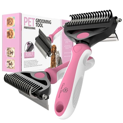Spring Blossoms-2 in 1 Professional Grooming Rake for Cats & Dogs-Dematting Comb for Easy Mats & Tangles Removing,Pet Brush Safe No More Nasty Shedding and Flying Hair (Purple) - color: Purple
