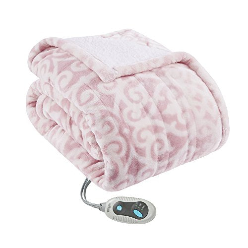 Beautyrest Heated Electric Throw - Sherpa/Berber, 3 Heat & Washable - color: Blush Lattice, size: 50 in x 64 in
