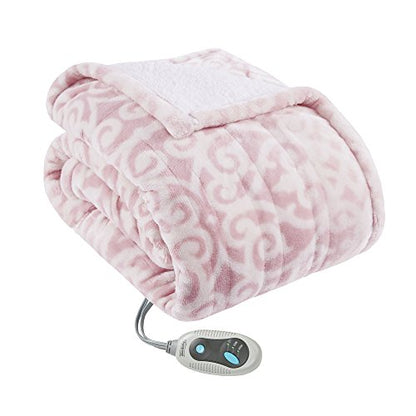 Beautyrest Heated Electric Throw - Sherpa/Berber, 3 Heat & Washable - color: Blush Lattice, size: 50 in x 64 in