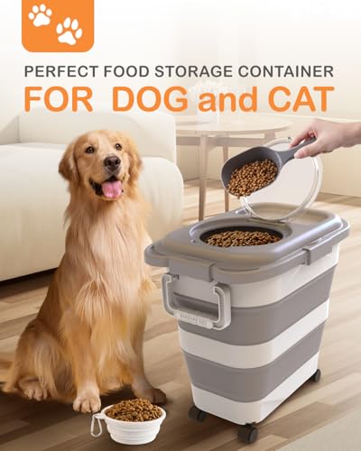 25-28Lbs Dog Food Storage Container Airtight,Collapsible Pet Food Storage - color: Grey/25-28 Lbs