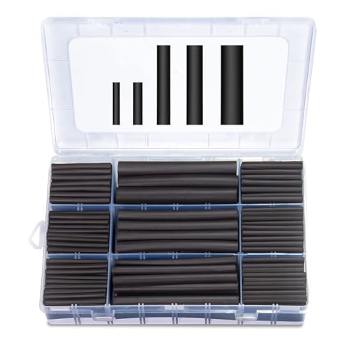 280pcs 3:1 Dual Wall Adhesive Heat Shrink Tubing Kit, 5 Sizes (Diameter): 3/8, 1/4, 3/16, 1/8, 3/32-inch, Marine Cable Wire Sleeve Tube Wrap Assortment with Storage Case for DIY by MILAPEAK (Black)