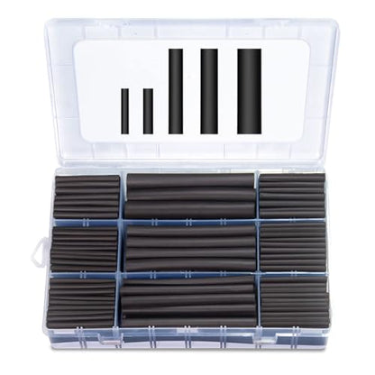 280pcs 3:1 Dual Wall Adhesive Heat Shrink Tubing Kit, 5 Sizes (Diameter): 3/8, 1/4, 3/16, 1/8, 3/32-inch, Marine Cable Wire Sleeve Tube Wrap Assortment with Storage Case for DIY by MILAPEAK (Black)