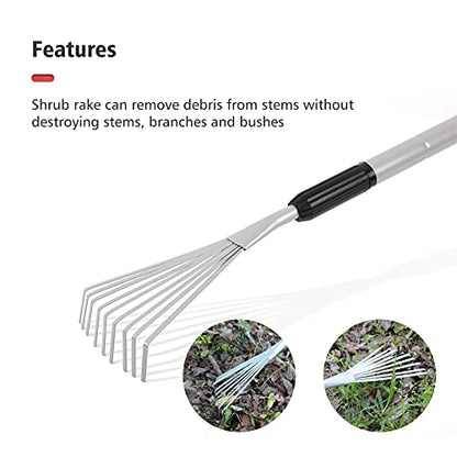 Extendable Handle Shrub Rake for Clean Debris Lawn Shrub Bush and Flowers | Small, light rake makes cln up a snap for garning, cping, or landsping. the telescopic handle extends up to 47.6-inches