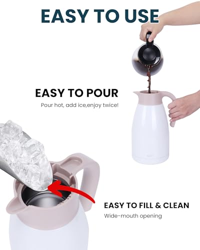 GiNT 2.2L / 74Oz Thermal Coffee Carafe, Insulated Stainless Steel Coffee Carafes for Keeping Hot/Double Walled Vacuum Thermal Carafe (White) - color: White, size: 74.4 Ounces