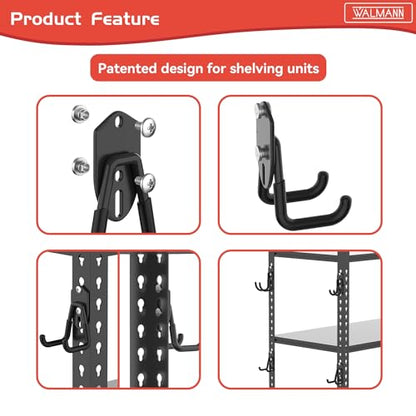 WALMANN Garage Storage Hooks, Wall Mount Utility Hooks for Tools, Black | Wall hooks for Ladders, Cords, Folding Chairs, Shovels and Rakes, Shelving Hooks for Keyhole Shelving Units - style: Black Hook