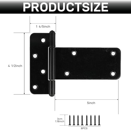 2 Pack 5” Heavy Duty Gate Hinges,260 Lbs Capacity Black Door Hinges | T Gate Hinges, Wrought Hardware for Wooden Fences, Barn Door, Screws Included (5 inches - 2 Pack) -Patent Pending - size: 5 inches - 2 Pack