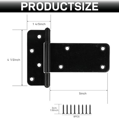2 Pack 5” Heavy Duty Gate Hinges,260 Lbs Capacity Black Door Hinges | T Gate Hinges, Wrought Hardware for Wooden Fences, Barn Door, Screws Included (5 inches - 2 Pack) -Patent Pending - size: 5 inches - 2 Pack