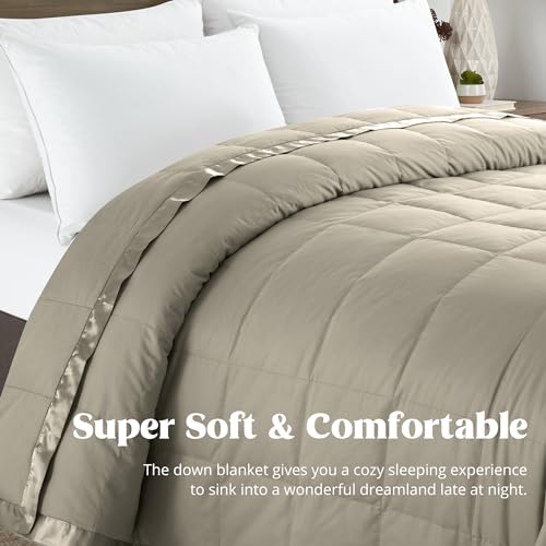puredown® Blankets King Size - Soft Lightweight Down Blanket for All Seasons, Cozy Warm Luxury Bed Blanket with Satin Trim, Khaki (108"X90") - color: 07 Khaki, size: King