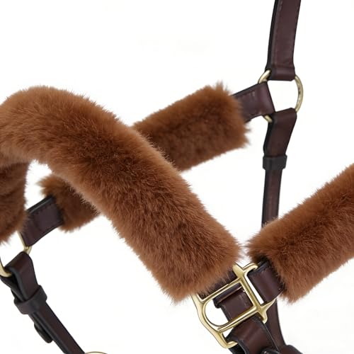 Genuine Wool Horse Halter Cover, 4 PCS Merino Sheepskin Horse Halter Set - color: Brown