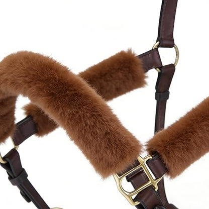 Genuine Wool Horse Halter Cover, 4 PCS Merino Sheepskin Horse Halter Set - color: Brown