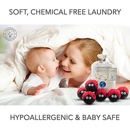 Friendsheep Wool Dryer Balls, Organic Reusable Fabric Softener Alternative for Laundry, Handmade, Fair Trade, Hypoallergenic, Eco-Friendly, Plastic-Free (6 Pack XL – Ladybugs) | Reusable fabric softener alternative Organic wool, handmade, fair trade, hypo