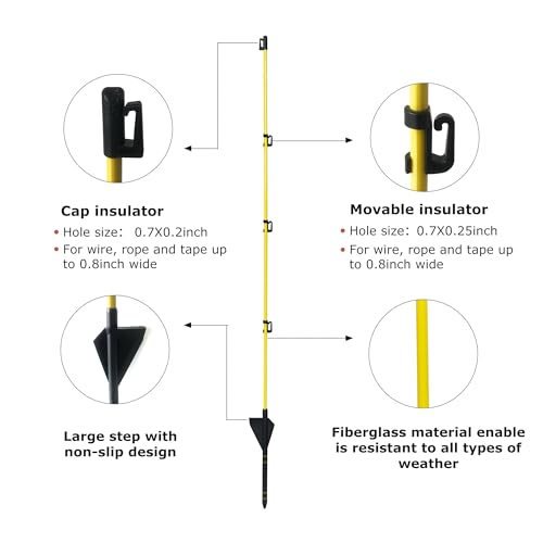 45 inch Fiberglass Electric Fence Posts,Electric Fence Stakes,Yellow 20 pcs - color: 45 INCH, size: 20 pcs