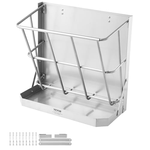 VEVOR Wall Mounted Hay Rack, 18.5 Gallon Livestock Feeder with 2.5 Gallon Feed Tray, 2 in 1 Hay and Grain Feeder, Feeds up to 5 Goats, Heavy-Duty Galvanized Steel Goat Feeders for Farm Sheep Horses - size: 21 Gal (18.5 +2.5Gal )