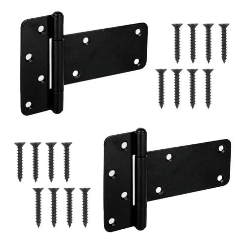 2 Pack 6” Heavy Duty Gate Hinges,280 Lbs Capacity Black Door Hinges | T Gate Hinges, Wrought Hardware for Wooden Fences, Barn Door, Screws Included (6 inches - 2 Pack) -Patent Pending - size: 6 inches - 2 Pack
