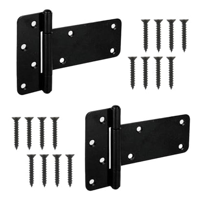 2 Pack 6” Heavy Duty Gate Hinges,280 Lbs Capacity Black Door Hinges | T Gate Hinges, Wrought Hardware for Wooden Fences, Barn Door, Screws Included (6 inches - 2 Pack) -Patent Pending - size: 6 inches - 2 Pack