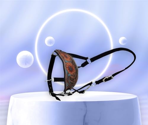 Majestic Ally Equestrian Designer Bronc Halter for Horses, Hand-Tooled Leather Nose, Padded Nylon Crown and Noseband - style: Orange Sunflower