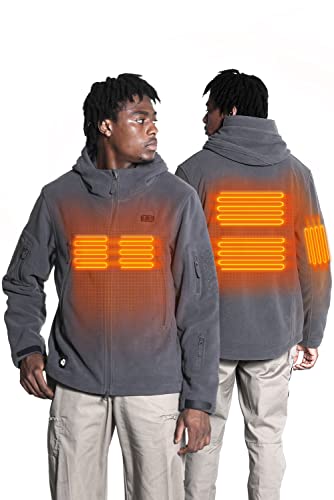 ANTARCTICA GEAR Heated Jacket with 12V 16000mAh Battery Pack, Polar Fleece Coat for Men Women, Fit Zip Hood Winter Jacket - color: Grey, size: Small