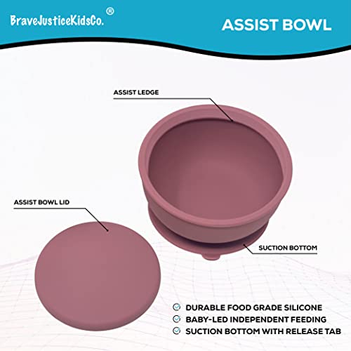 | Silicone Assist Plate and Assist Bowl Combo Pack for Toddler and Baby | Baby-Led Feeding (Dusty Rose) - color: Dusty Rose