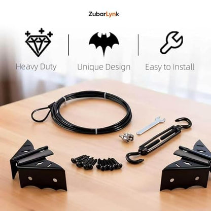 Heavy Duty Anti Sag Gate Kit for Wooden Fence,Door Support Cable Kit.Unique Designed Bat-Shaped Door Hardware,Wood Door Repair Kit for Outdoor, Gate Frame Kit
