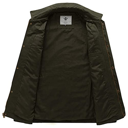 WenVen Men's Casual Canvas Cotton Military Lapel Jacket - color: Army Green, size: 3X-Large