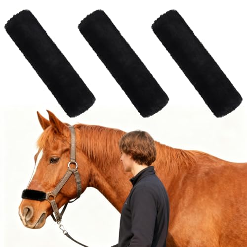 Horse Halter Noseband Cover, Black Noseband Cover for Horse, Bridle Nose Band Padded Replacement Accessories - size: 3 Pcs