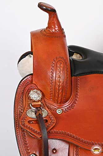 HILASON Hand-Tooled Western Saddle for Draft Horses Wide Gullet 4-Way Flex Tree - size: 16 In