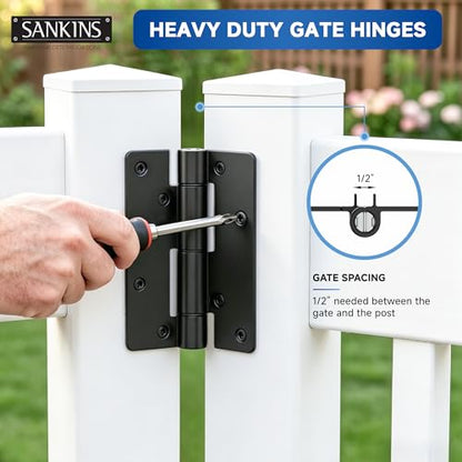 5-3/4" Adjustable Self Closing Aluminum Gate Hinges, Heavy Duty Gate Hinges for Metal Gates, Non-Legged Door Hinges Fence Gate Hinge for Pool Gate, Aluminum Gate, 2pcs, Black