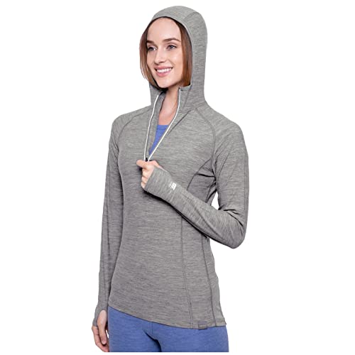 MERIWOOL Women’s Base Layer Hoodie Lightweight Merino Wool Long Sleeve Thermal - color: Gray Heather, size: X-Small