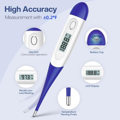 Boncare Digital Thermometer for Adults, Kids & Babies, Dark Blue | Accurate & Safe Oral and Rectal Thermometer with 10-Second Reading and Fever Alarm - color: Dark Blue