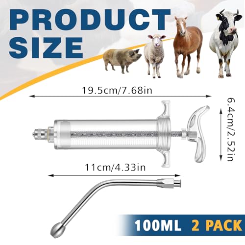 Threlaco 100ml 2 Pcs Drench Gun for Goats, Sheep & Cattle, Clear - color: Clear, size: 100ml