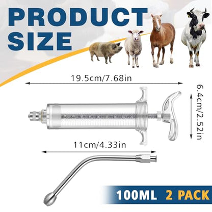 Threlaco 100ml 2 Pcs Drench Gun for Goats, Sheep & Cattle, Clear - color: Clear, size: 100ml