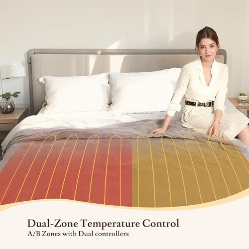 Electric Heated Blanket 90"×100" King Size, Smooth & Fuzzy Cozy for Bed, Couch, Office, 4 Heating Levels & 10H Auto-Off, Dual Controller, Overheat Protection, Parents's Gifts - Light Brown - color: 07-brown, size: King Size (90"x100")