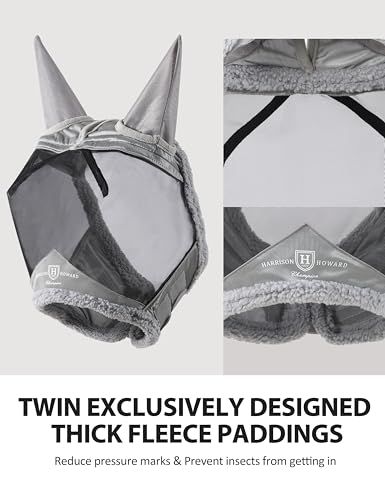 Harrison Howard Horse Fly Mask UV Protective Fine Mesh with Extra Wool Soft Touch on Skin Fly and UV Protection Moonlight Silver-Black S - color: Moonlight Silver-Black, size: S