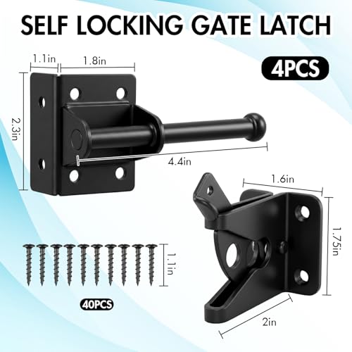 Zhengmy 4 Set Heavy Duty Self Locking Gate Latch for Wooden Fence Gravity Gate Latch Weather Resistant Rustproof Steel Lock for Garden Yard Farm Pool Barn Wooden Metal Gates