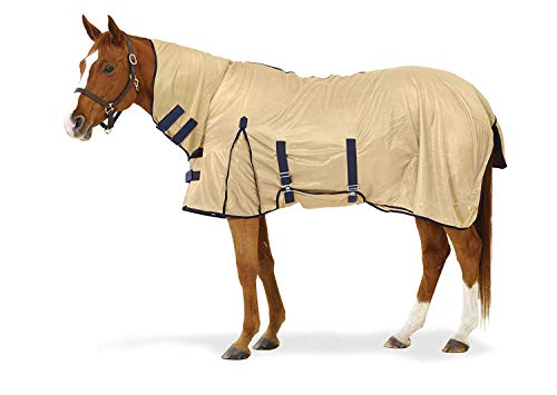 Equiessentials Softmesh Combo Fly Sheet with Belly Band and Attached Neck Cover, Tan/Navy, 81
